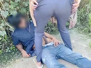 Young Muslim couple indulges in passionate outdoor sex, unaware of their public location near a country fairgrounds.